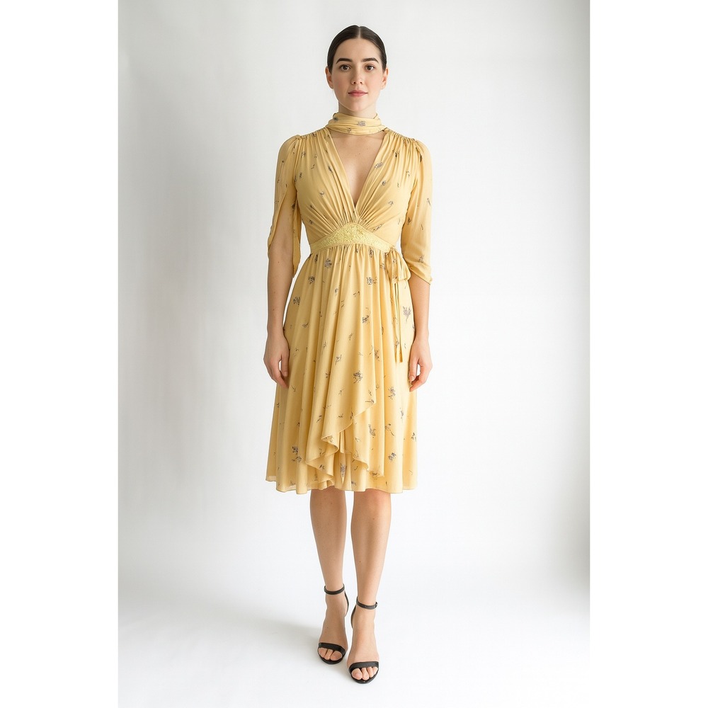 Virginie yellow floral vtg 70s does‎ 40s knee length dress